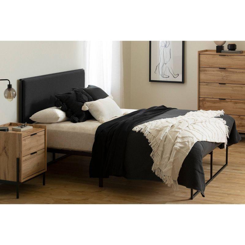 Gray and Black Queen Upholstered Metal Bed Frame with Slats