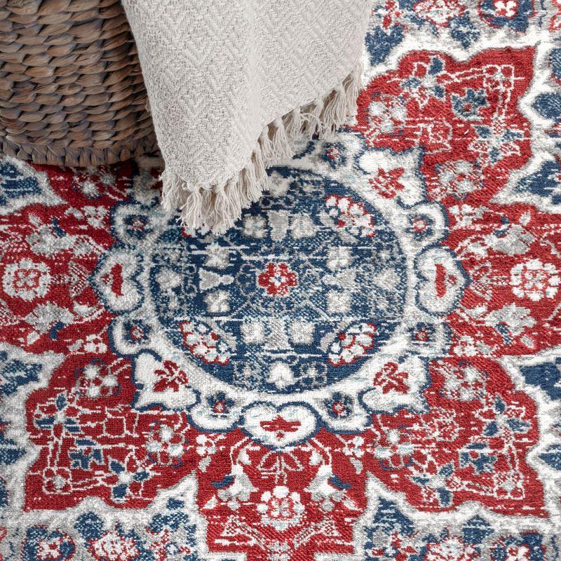 4'x6' Modern Persian Vintage Moroccan Medallion Area Rug, Navy/Red - JONATHAN Y