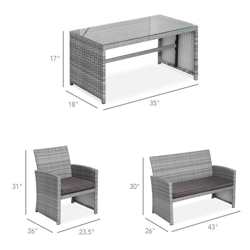 Best Choice Products 4-Piece Outdoor Wicker Patio Conversation Furniture Set w/ Table, Cushions - Gray/Gray