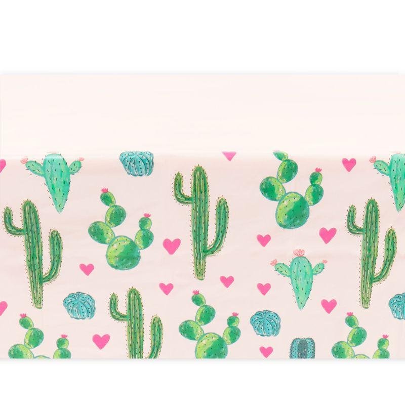 Sparkle and Bash 3 Pack Pink Plastic Cactus Tablecloth for Let's Fiesta Birthday Party Decorations, Baby Shower, 54x108 In