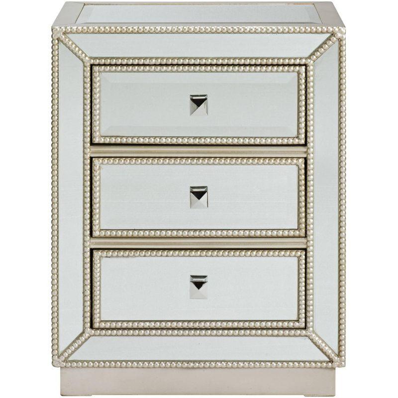 Coast to Coast Accents Elsinore Modern Wood Rectangular Accent Table 20" x 15" with 3-Drawer Silver Mirrored for Living Room Bedroom Bedside Entryway