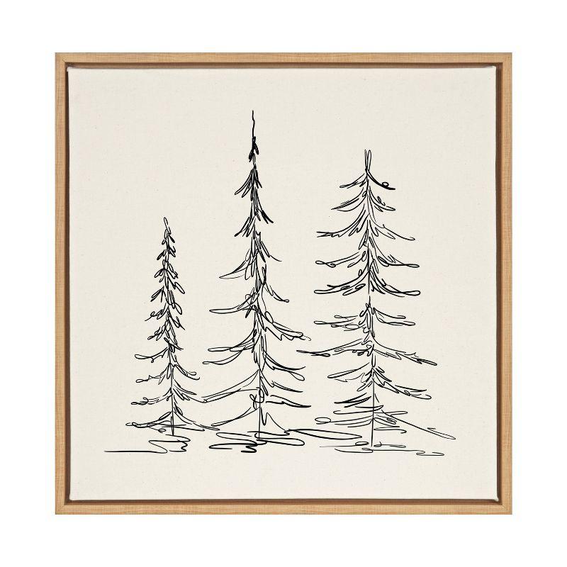 Sylvie Minimalist Evergreen Trees Sketch Framed Wall Canvas - Kate & Laurel All Things Decor