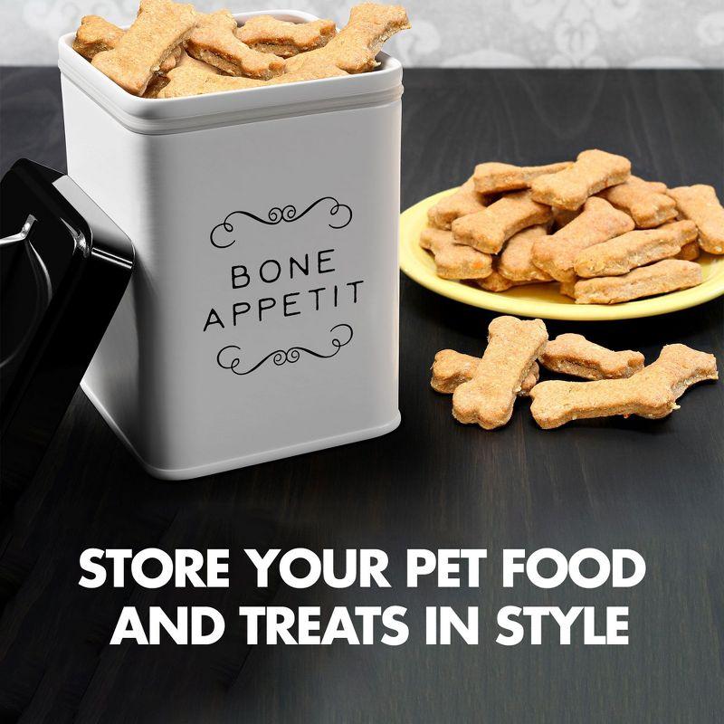 Amici Pet Sparky Bone Appetit Metal Storage Canister, 36 oz. , White & Black