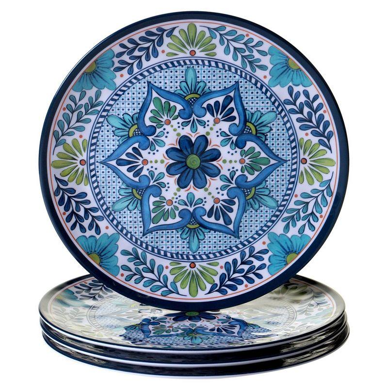 Talavera Blue Floral Melamine 12-Piece Dinnerware Set for 4