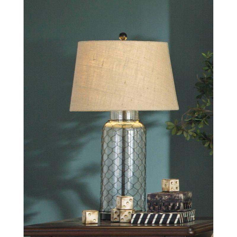 Sharmayne Transparent Glass Table Lamp - Signature Design by Ashley: Coastal Chic Farmhouse Decor, Linen-Weave Shade, UL Listed