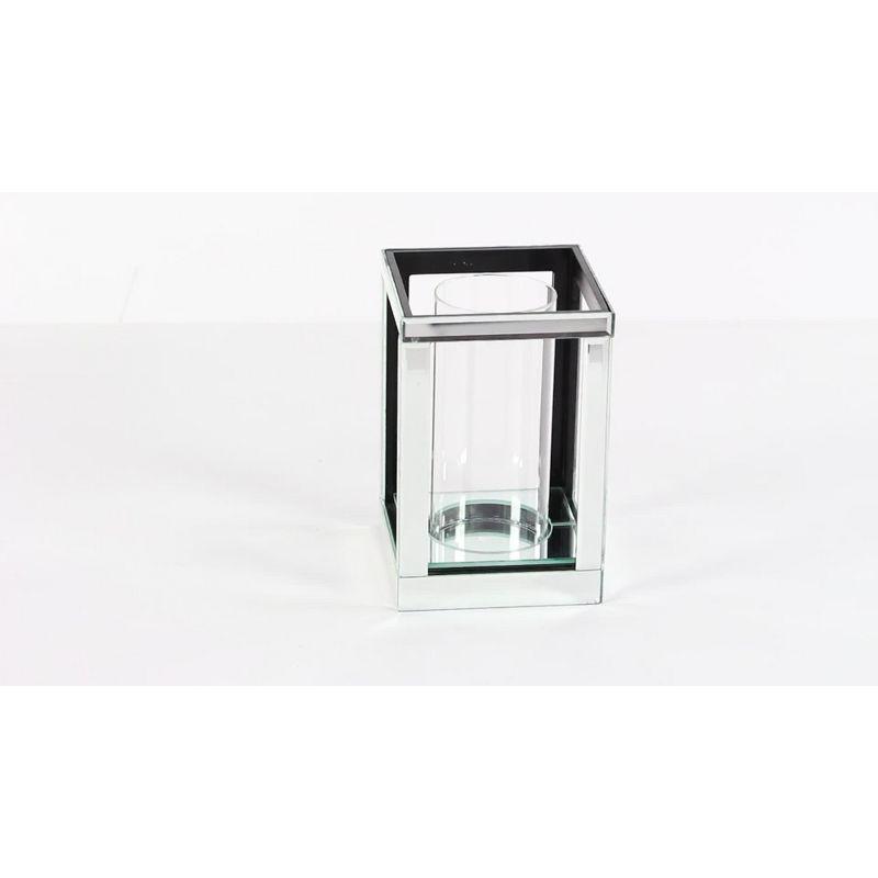 House of Hampton® Glass Pillar Silver Hurricane Lamp with Mirrored Accents