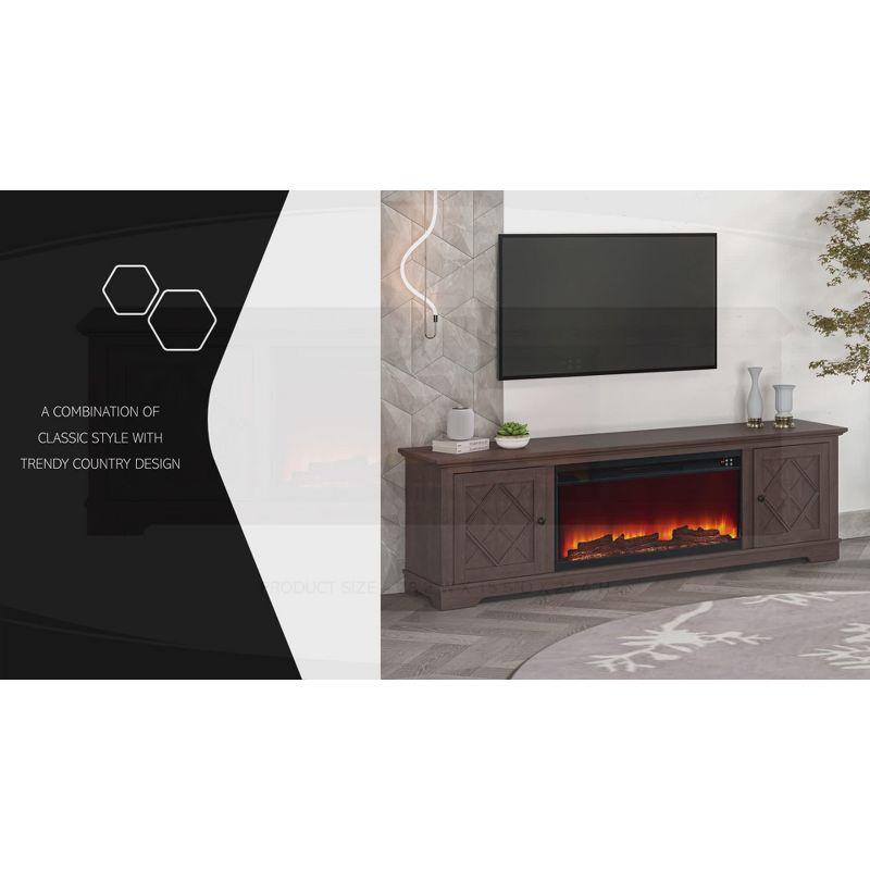 78" Farmhouse TV Stand for TVs up to 80" with Electric Fireplace Brown - Festivo: Media Console, MDF Storage