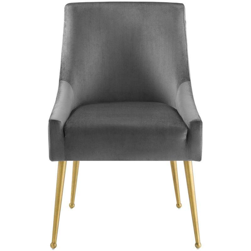 Sloping Arms Gray Velvet & Brushed Gold Wood Side Chair