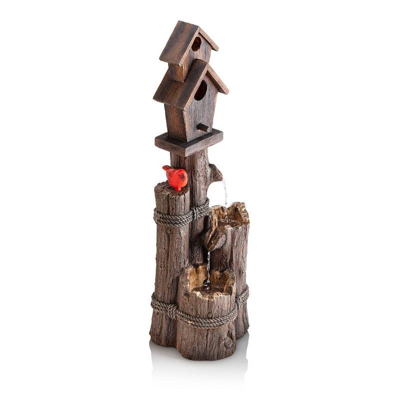 35" Resin Stone Outdoor Fountain Alpine Corporation: Rustic Birdhouse Design, Polyresin & Fiberglass, Weather-Resistant, Electric Pump