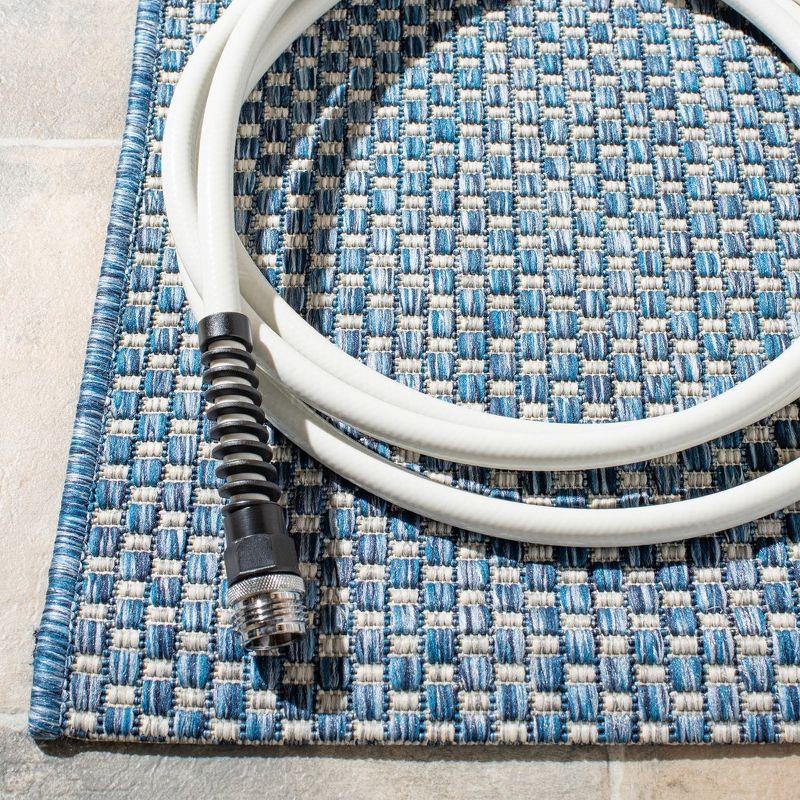 Navy and Grey Rectangular Outdoor Synthetic Area Rug