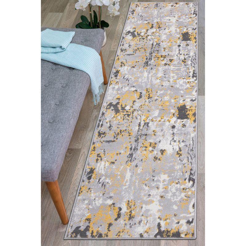 World Rug Gallery Distressed Modern Abstract Area Rug - Yellow 2' x 7'