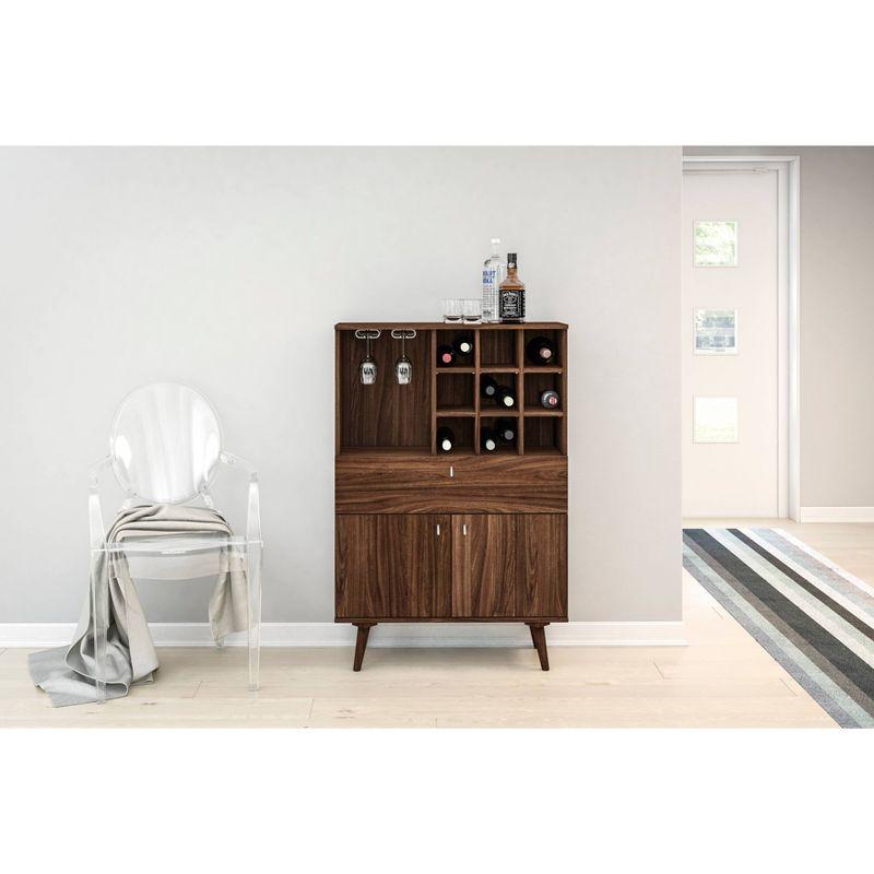 Salamanca Dark Brown Walnut Bar Cabinet with Wine Rack