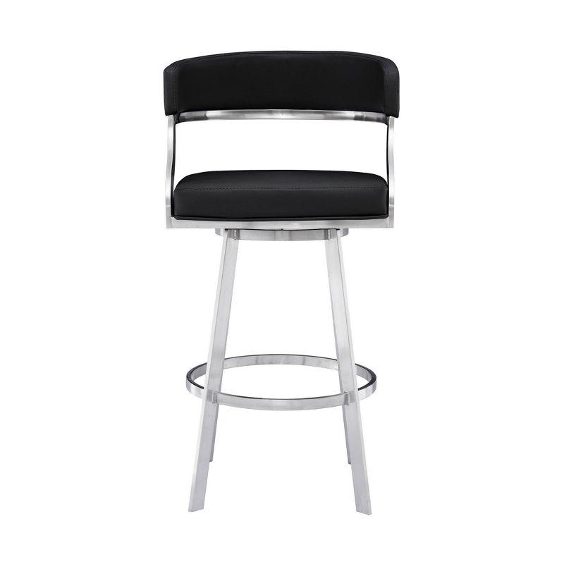 26&#34; Saturn Faux Leather Stainless Steel Counter Height Barstool Black - Armen Living