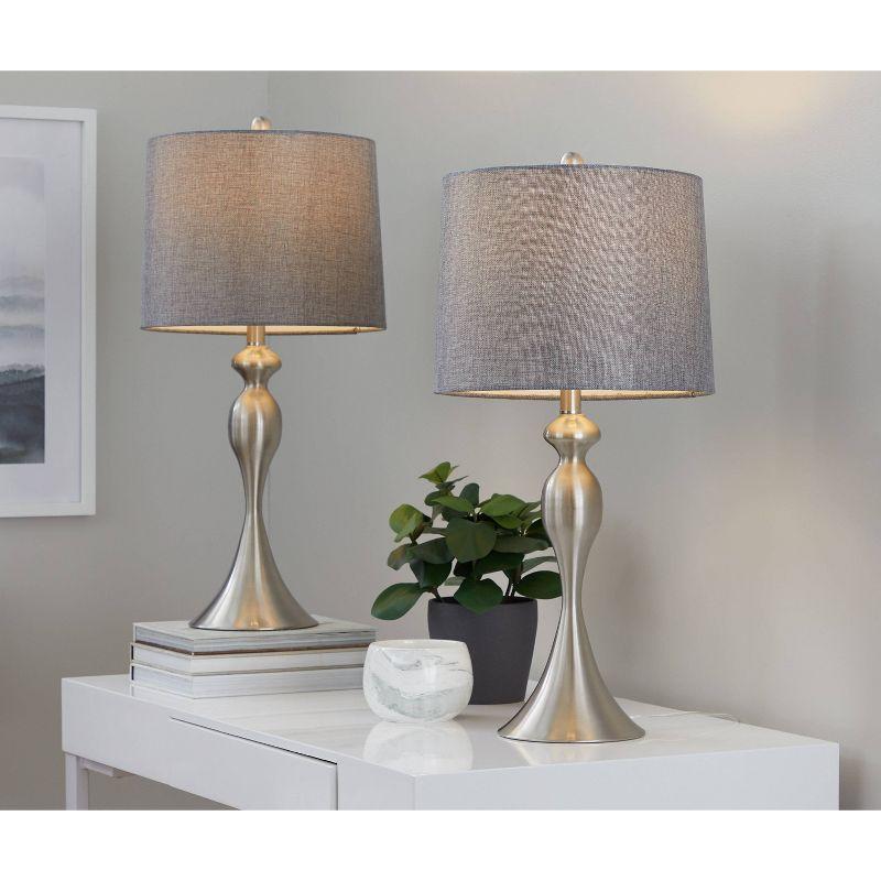 LumiSource (Set of 2) Ashland 27" Contemporary Metal Table Lamps Brushed Nickel with Gray Textured Linen Shade from Grandview Gallery: UL Listed