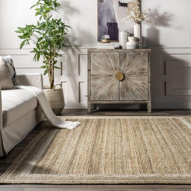 Nuloom Rikki Bordered 6x9 Jute Indoor Area Rug for Dining Room Rug Neutral Rug Living Room Rug Kitchen, Off White/Natural