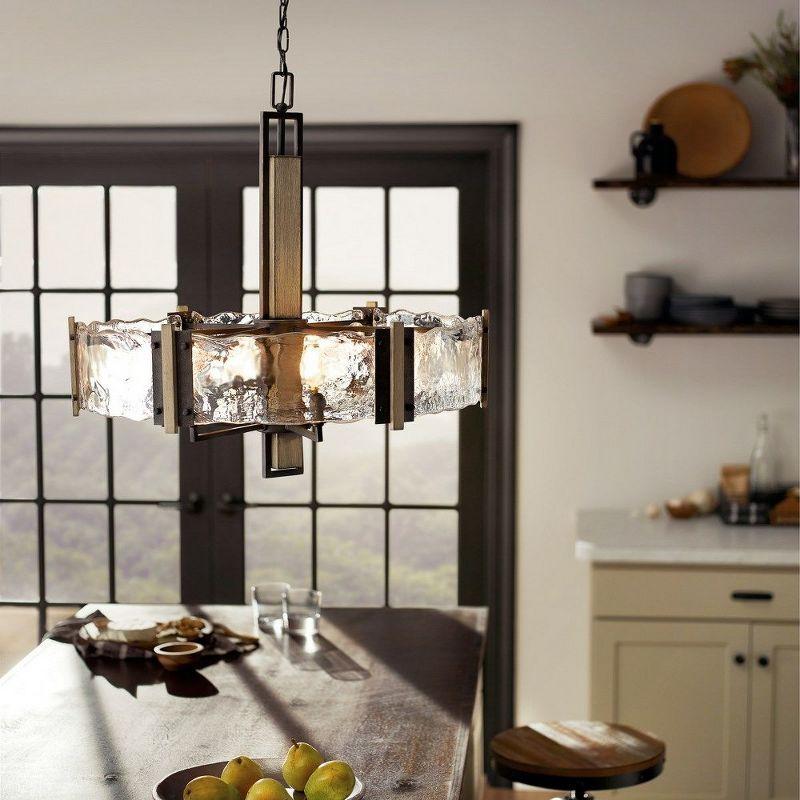 Aberdeen 26" 6 Light Chandelier with Piastra Glass in Olde Bronze® and Distressed Antique Gray with Rust Accents