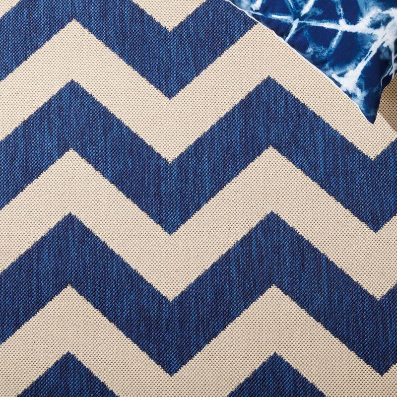 Navy and Beige Chevron Square Outdoor Area Rug