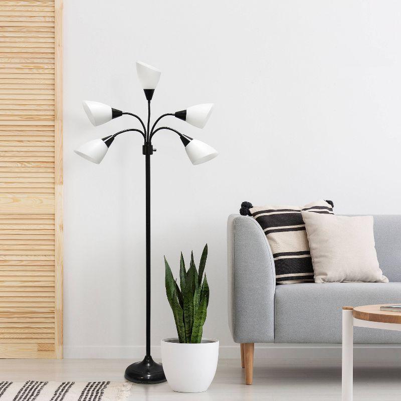 67" Contemporary Multi 5-Head Adjustable Gooseneck Floor Lamp Black - Simple Designs