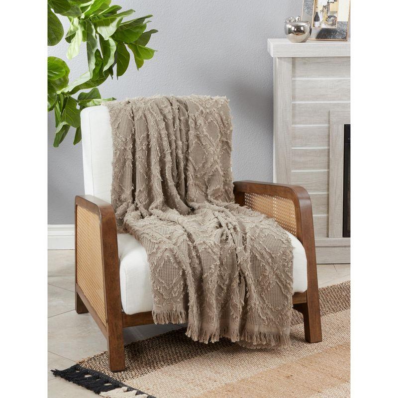 Saro Lifestyle Throw Blanket With Fringe Waffle Weave Design