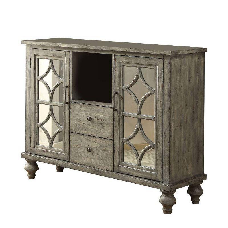 Velika Weathered Gray 53'' Wood Console Table with Mirrored Storage