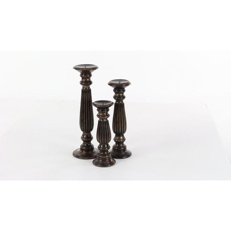 Olivia & May Traditional Candle Holder Set of 3 - Brown : Mango Wood, Elegant Tabletop Decor