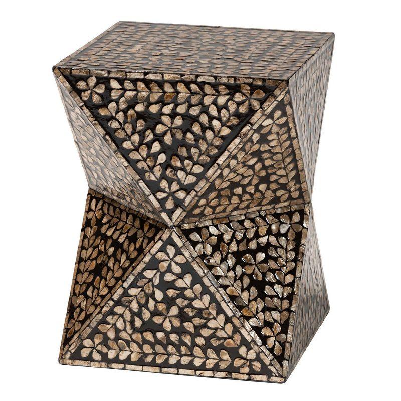 Baxton Studio Feronia Mother of Pearl End Table Black/Floral Bronze: 18.1" High, No Assembly, MDF Square Accent Table