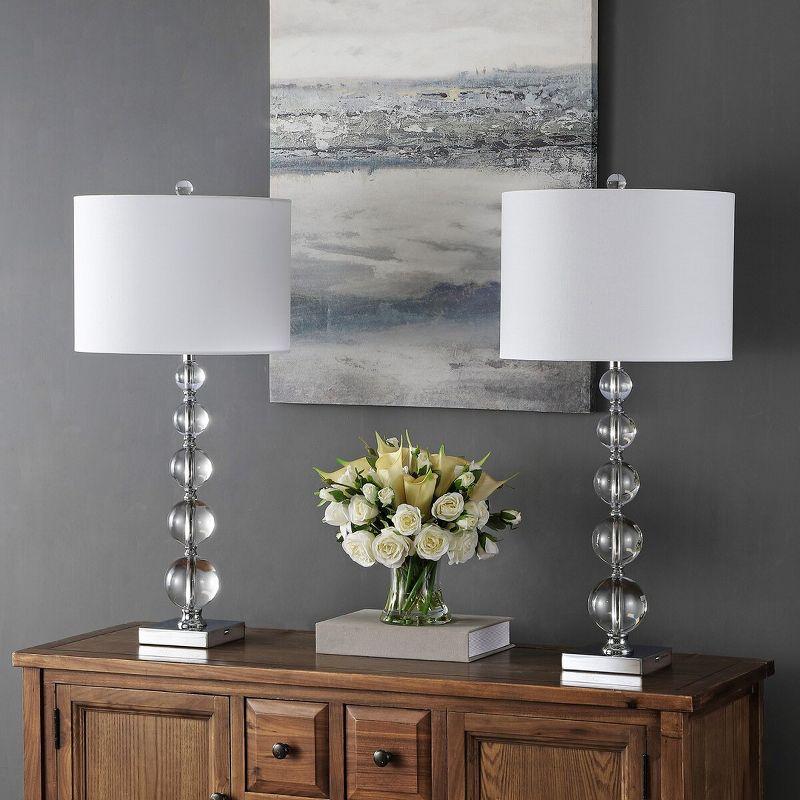 Liam Stacked Crystal Ball Lamp W/ USB Port (Set of 2) - 29.5 Inch Height - LIT4112 - Clear/Chrome - Safavieh