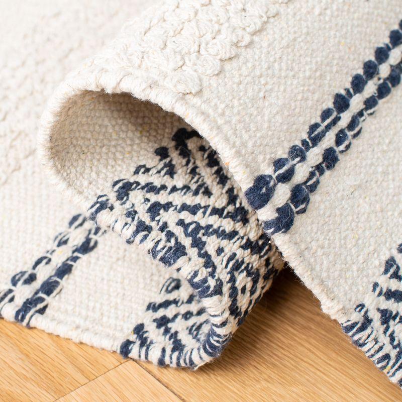 Ivory and Navy Handwoven Wool-Cotton Blend 6' x 9' Kilim Stripe Rug