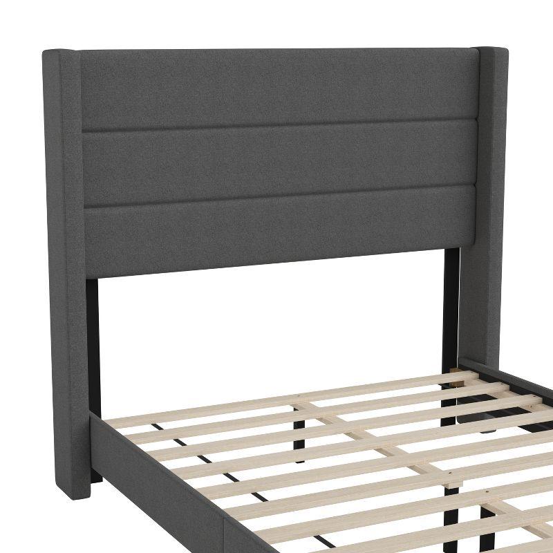 Flash Furniture Full Size Upholstered Platform Bed with Wingback Headboard-Charcoal Faux Linen