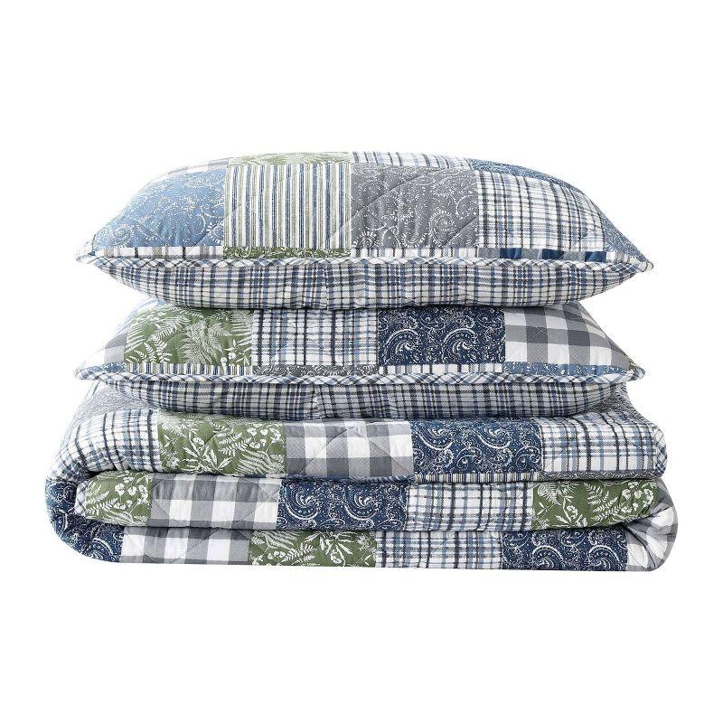 Eddie Bauer Cozy Plaid Patchwork 100% Cotton Quilt Set Blue