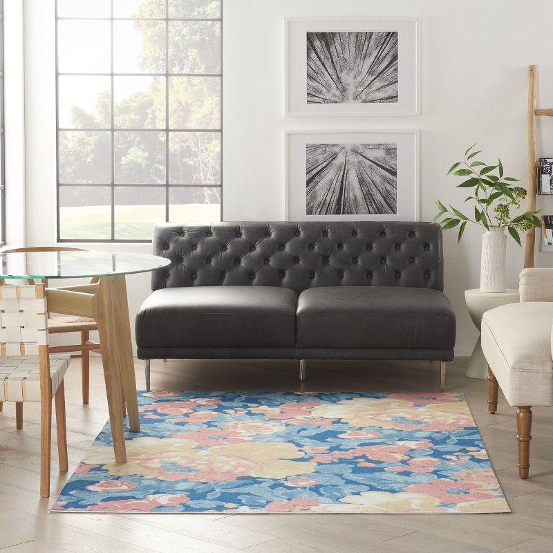 Waverly Floral Blue Outdoor Area Rug