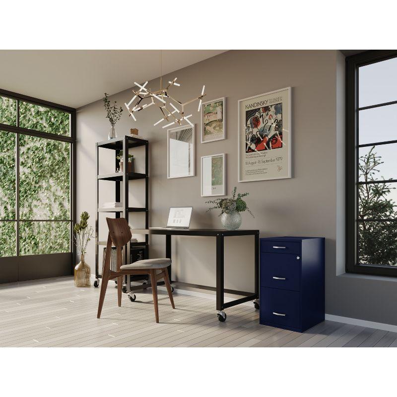 Space Solutions 18" Deep 3 Drawer Metal Organizer File Cabinet with Pencil Drawer Navy Blue: Office Storage, Steel Frame