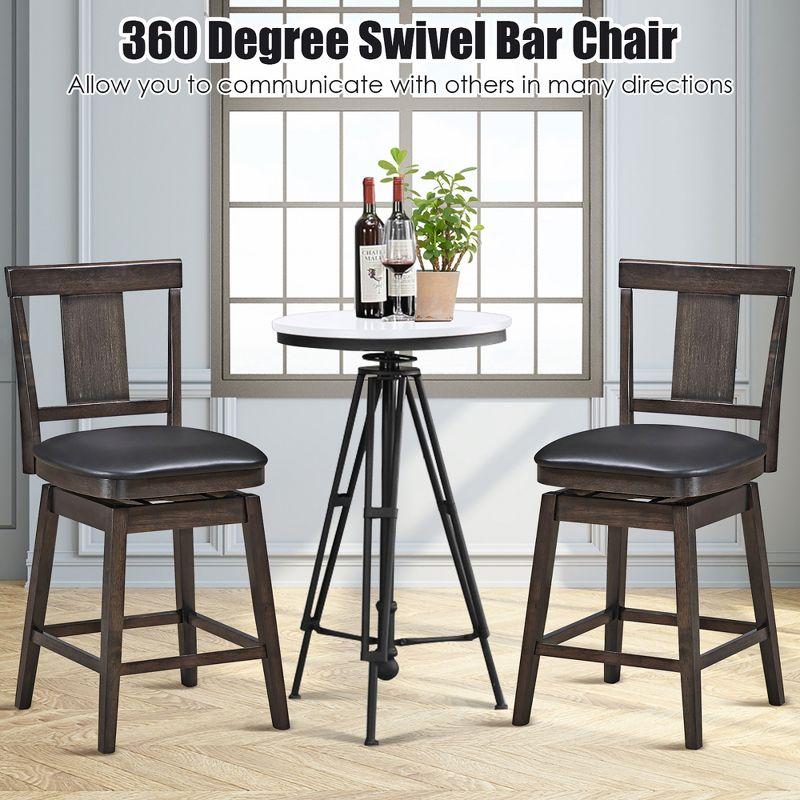 Swivel Bar Stool Rubber Wood 24 inch Upholstered Counter Height Bar Chair W/Rubber Wood Legs