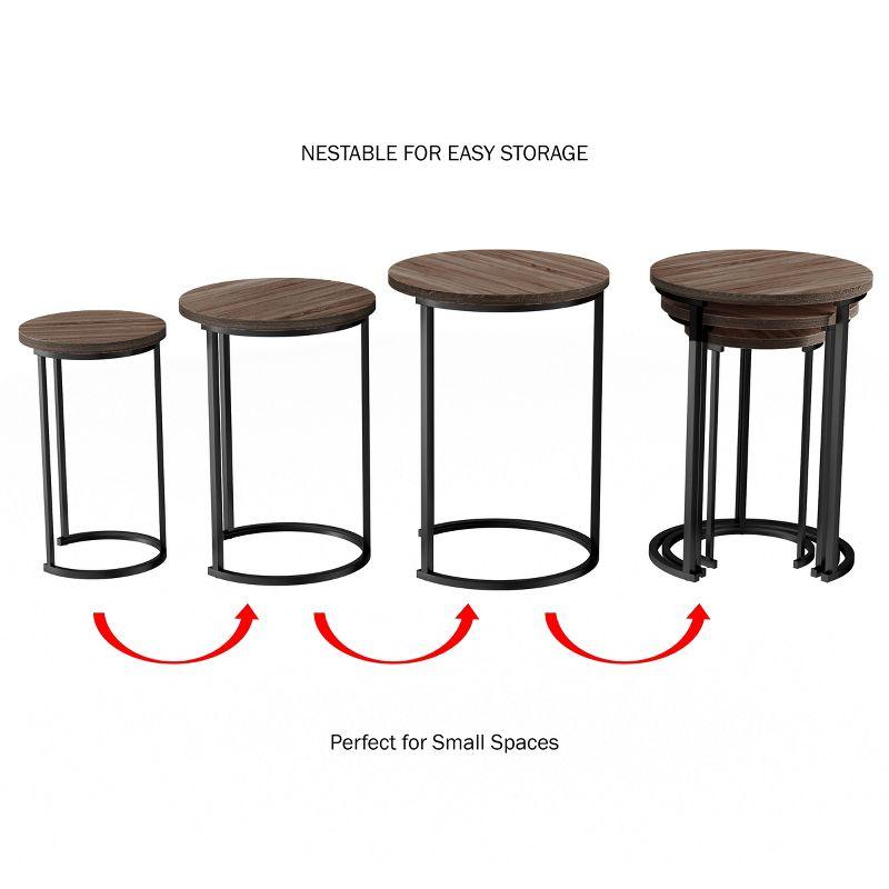 Hastings Home Set of 3 Round End Tables with Woodgrain-Look and Black Metal Base, Gray/Brown
