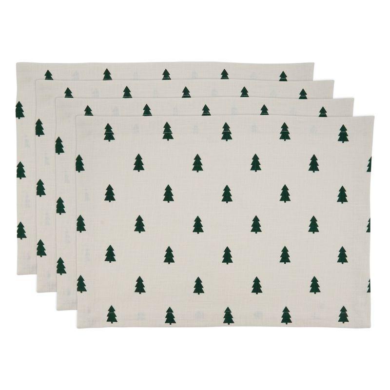 Saro Lifestyle Saro Lifestyle Christmas Tree Design Table Mats (Set of 4), Ivory, 14"x20"