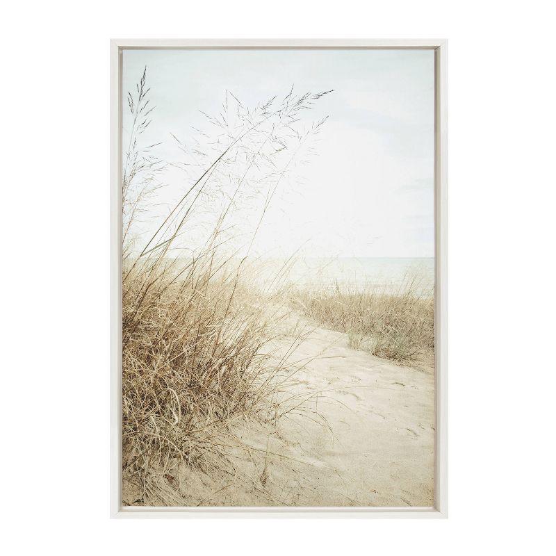 Sylvie Beach Grasses Coastal Canvas Print with White Frame