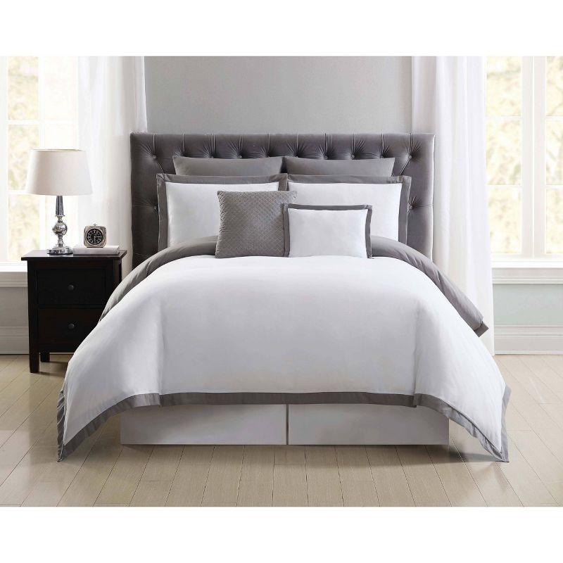 White and Gray Full/Queen Modern Duvet Cover Set with Decorative Pillows