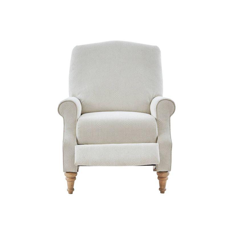 Cranberry Push Back Recliner Ivory: Madison Park, Elegant Jacquard Fabric, Turned Wood Legs, No Tools Assembly