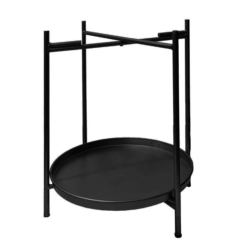 The Urban Port 15" Modern Side End Table Metal Round Tray Top Foldable Legs Black