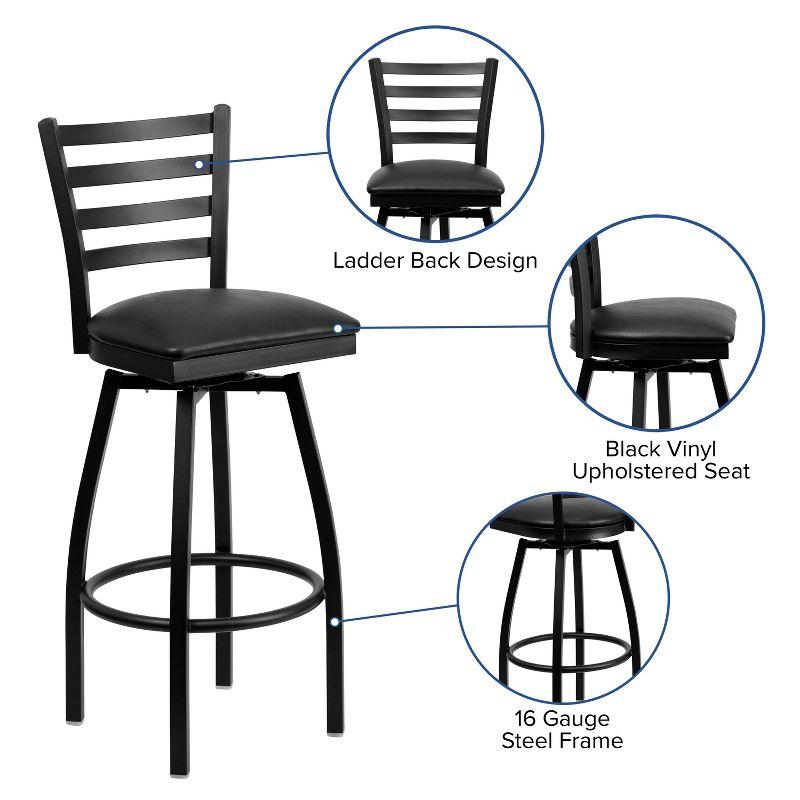 Essential Swivel Black Vinyl & Metal Barstool with Ladder Back