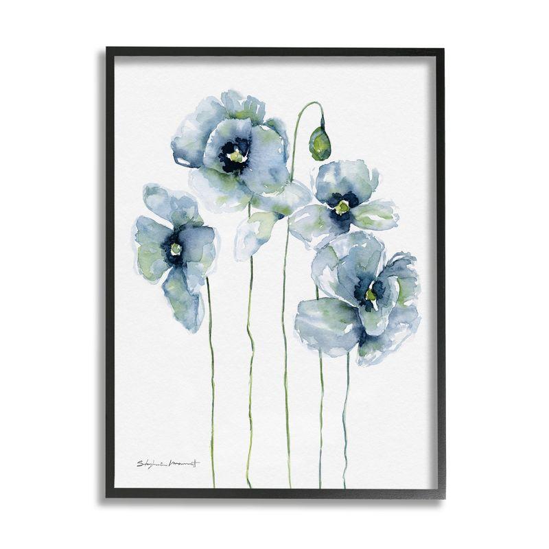 Blue Abstract Poppy Blooms Canvas Print with Black Frame