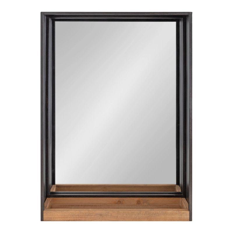 Rustic Brown and Silver 33.1" Wood Bathroom Vanity Mirror with Shelf