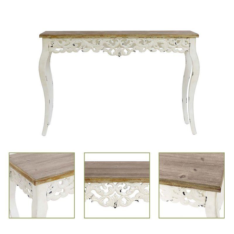 LuxenHome Victorian Off White and Natural Wood Console and Entry Table Off-White