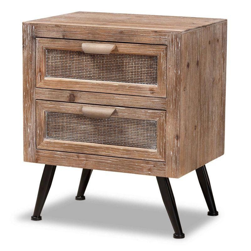 Calida Whitewashed Brown Wood and Rattan 2-Drawer Nightstand