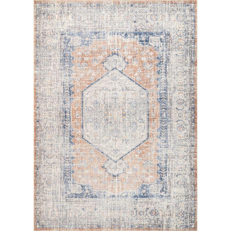Nuloom 6 Square Machine Washable Rain Haven Vintage Medallion Indoor Area Rug, Peach Non-Slip Backing, Stain Resistant,  BedroomLiving Room, Kitchen