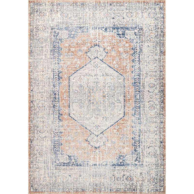 Peach Vintage Floral Ultra Thin Washable Rug, 9' x 12'