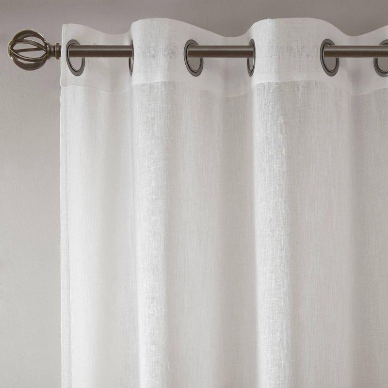 Neutral Faux Linen Striped Sheer Grommet Curtain Panel