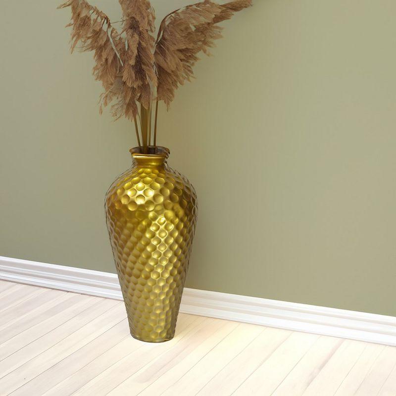 Uniquewise Decorative Bottle Shape Modern Gold Metal 25-Inch-Tall Honeycomb Hammered Design Floor Flower Vase for Entryway, Living Room or Dining Room