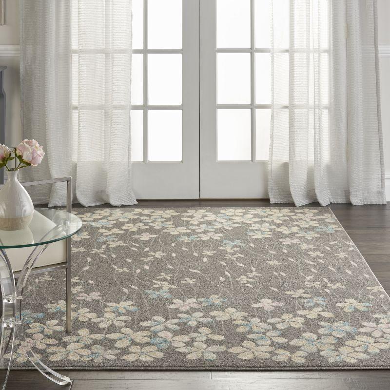 Nourison Tranquil 5'3" X 7'3" (5' x 7') Grey/Beige Area Rug Bohemian Botanical Vine and Bloom by Nourison