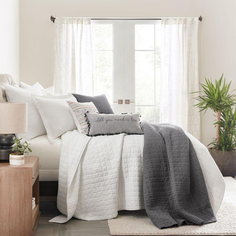 Mills Waffle Charcoal Quilt Set - One King Quilt and Two King Shams - Levtex Home